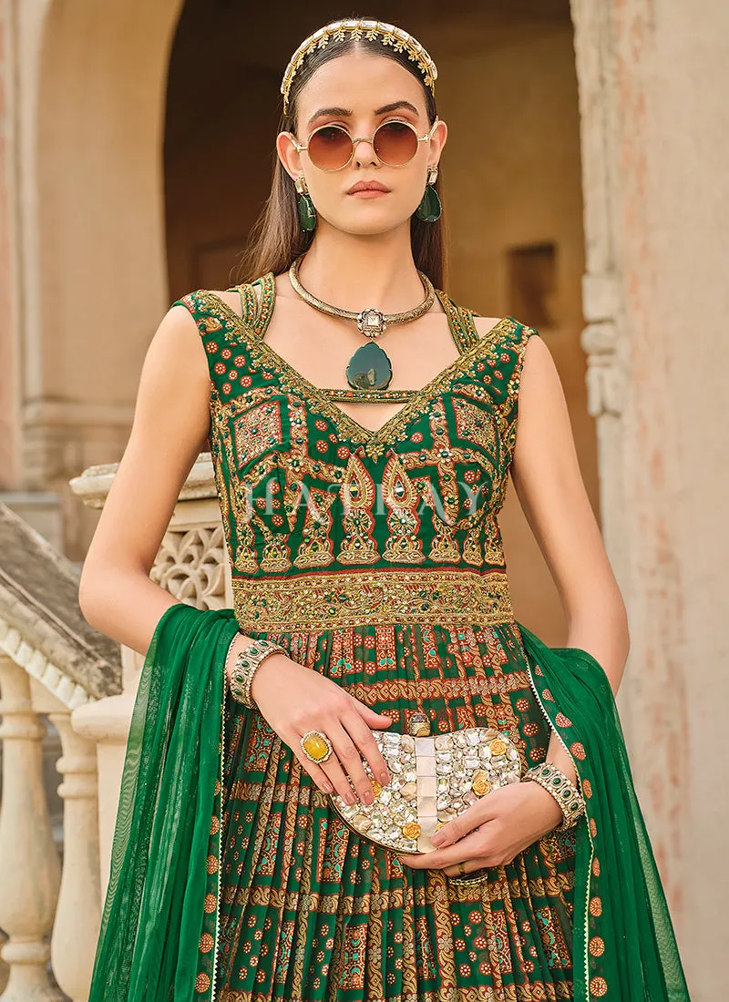 Dark Green Handwork Embroidery Gown