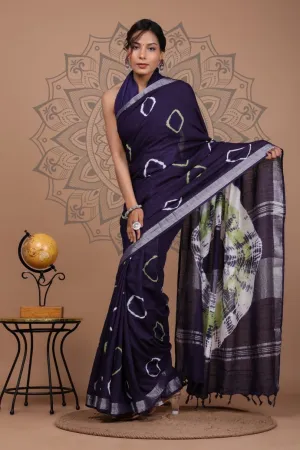 Dark Purple Pure Linen Saree