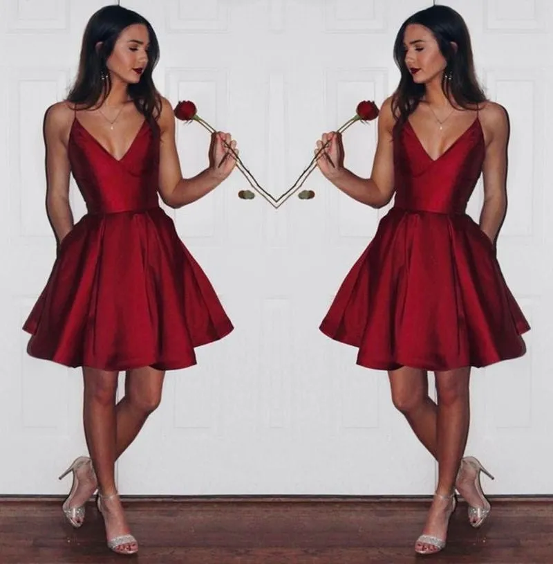 Dark Red Short Satin Prom Homecoming Dress,Burgundy Bridesmaid Dress,Short Cheap Burgundy Homecoming Dress Under 100