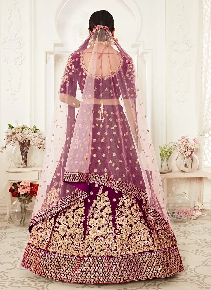 Deep Magenta Embroidery Wedding Lehenga Choli