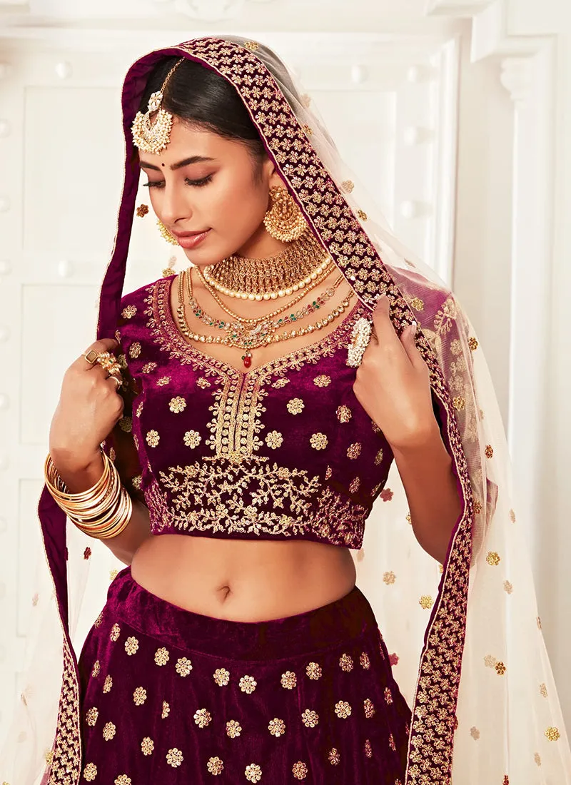 Deep Magenta Embroidery Wedding Lehenga Choli