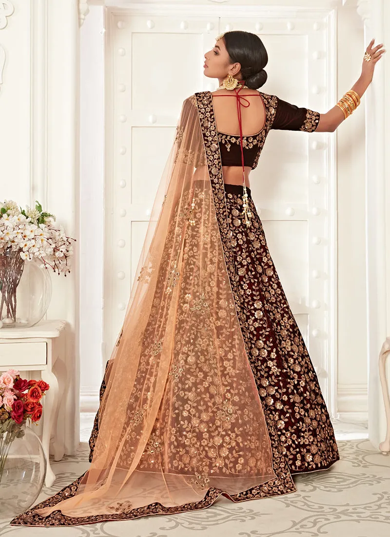 Deep Maroon Embroidery Wedding Lehenga Choli