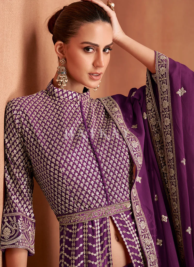 Deep Purple Slit-Style Anarkali Lehenga