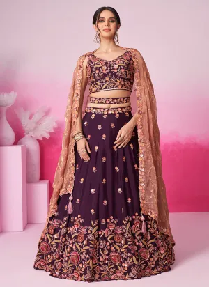 Deep Wine Multi Embroidery Bridal Lehenga Choli