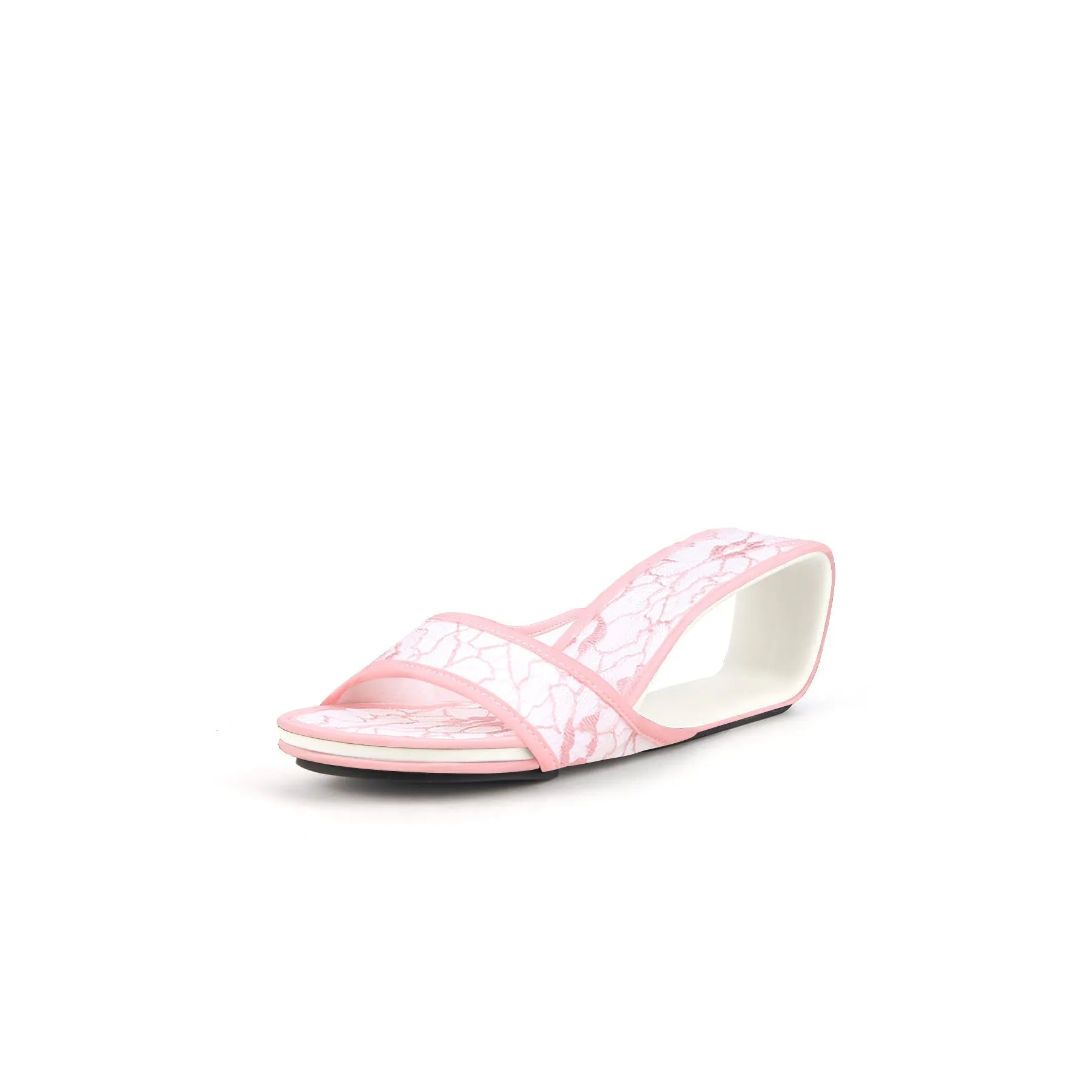 Delicate Balance Lace Mesh Leather Slide - Pink