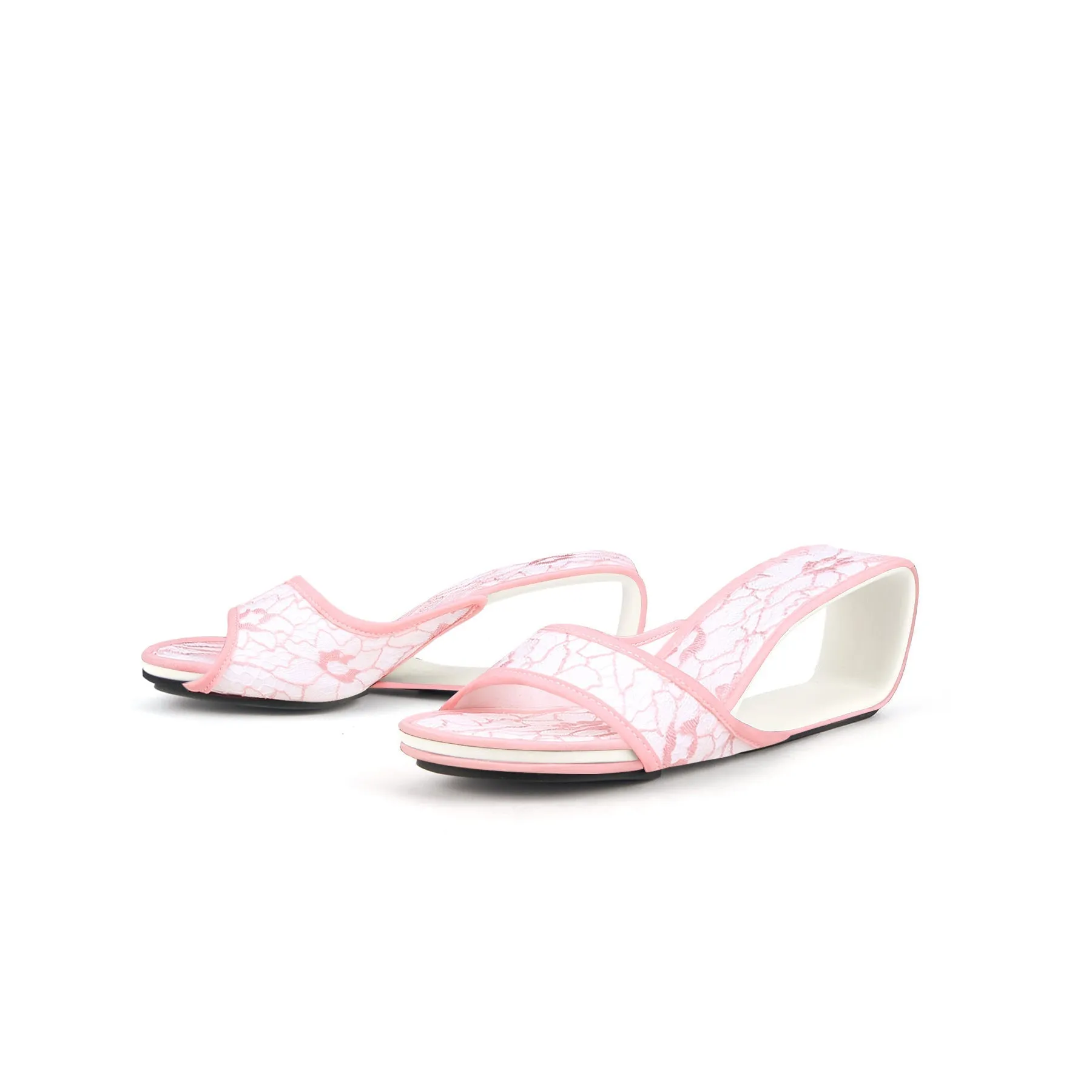 Delicate Balance Lace Mesh Leather Slide - Pink