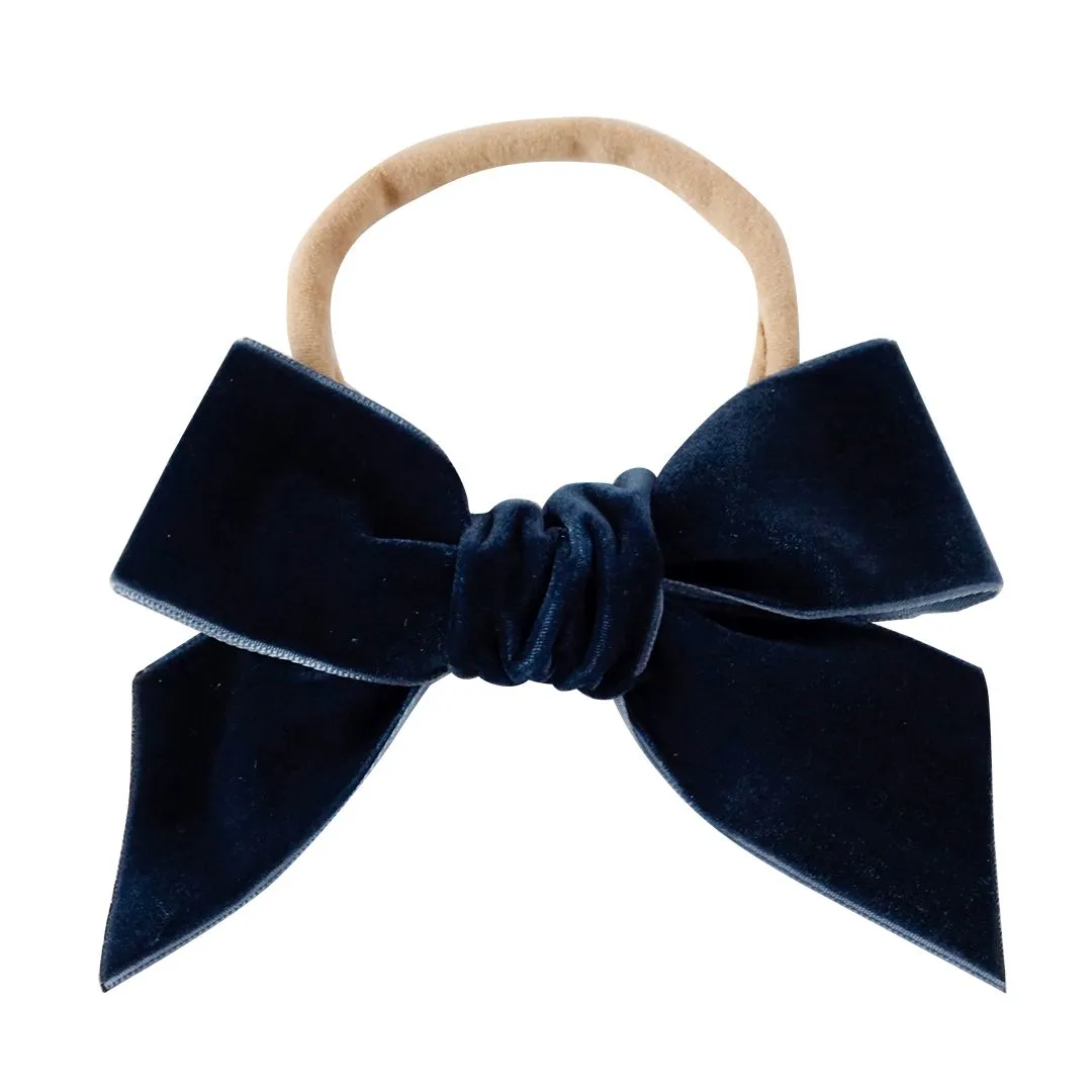 deluxe bow headband -  prussian blue velvet