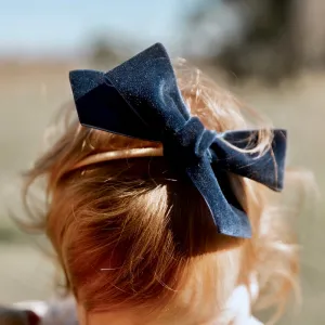 deluxe bow headband -  prussian blue velvet