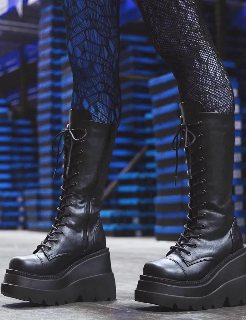 DEMONIA SHAKER 72 BOOTS - BLACK VEGAN LEATHER