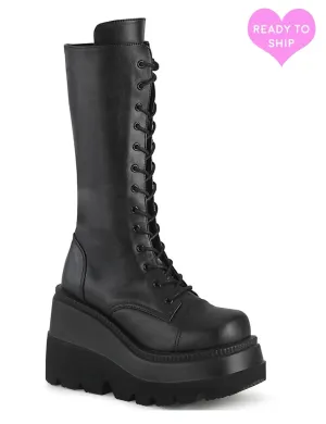 DEMONIA SHAKER 72 BOOTS - BLACK VEGAN LEATHER