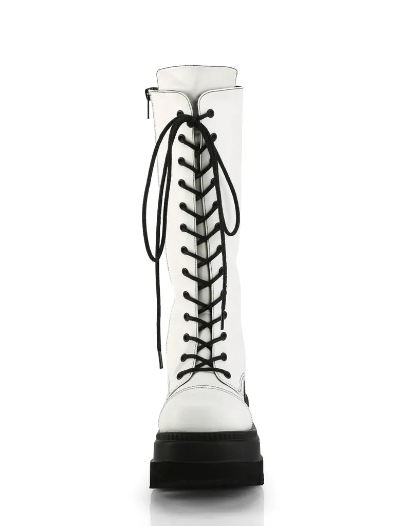 DEMONIA SHAKER-72 BOOTS - WHITE VEGAN LEATHER - WOMENS SIZE 7