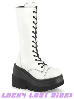 DEMONIA SHAKER-72 BOOTS - WHITE VEGAN LEATHER - WOMENS SIZE 7