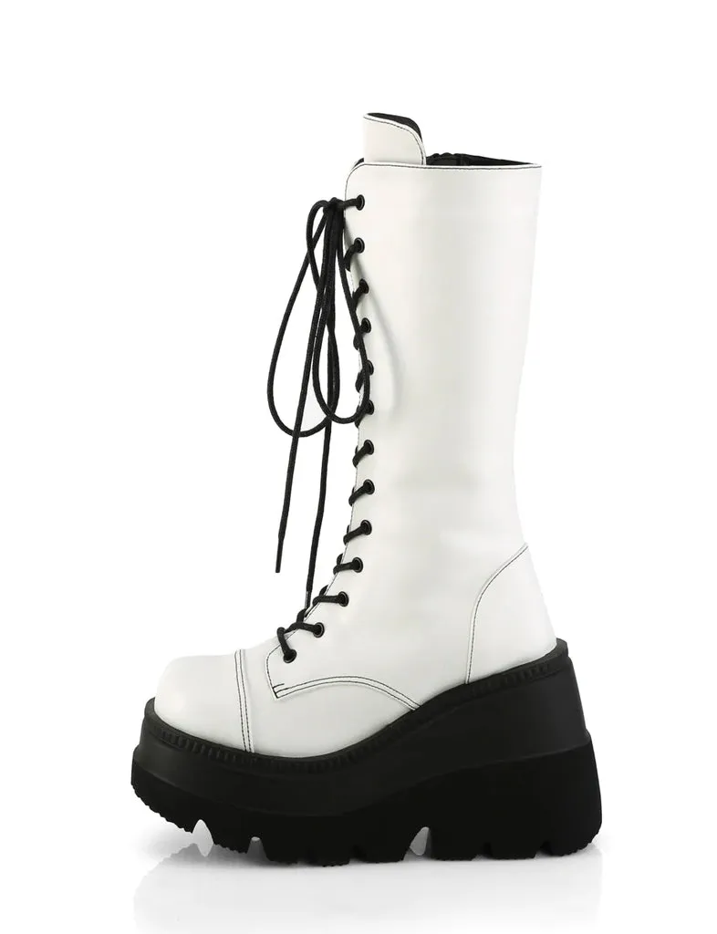DEMONIA SHAKER-72 BOOTS - WHITE VEGAN LEATHER - WOMENS SIZE 7