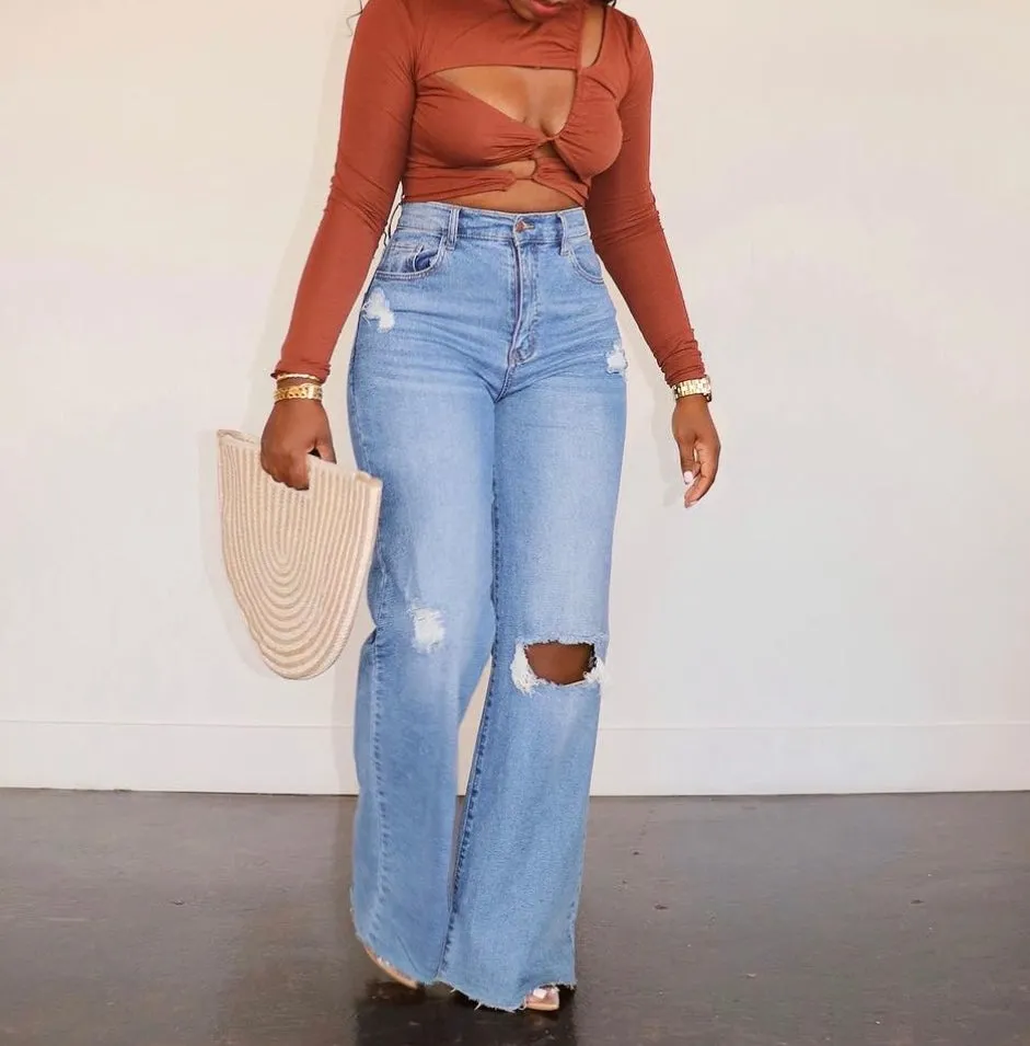 Destroyed Wide Leg Jeans