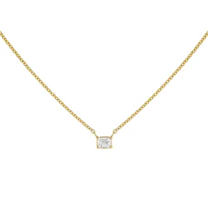 Diamond Tiny Rectangle Necklace 14K