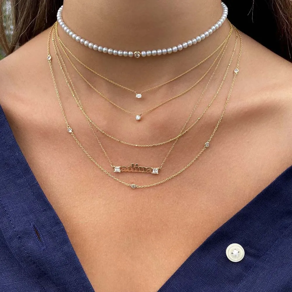Diamond Tiny Rectangle Necklace 14K
