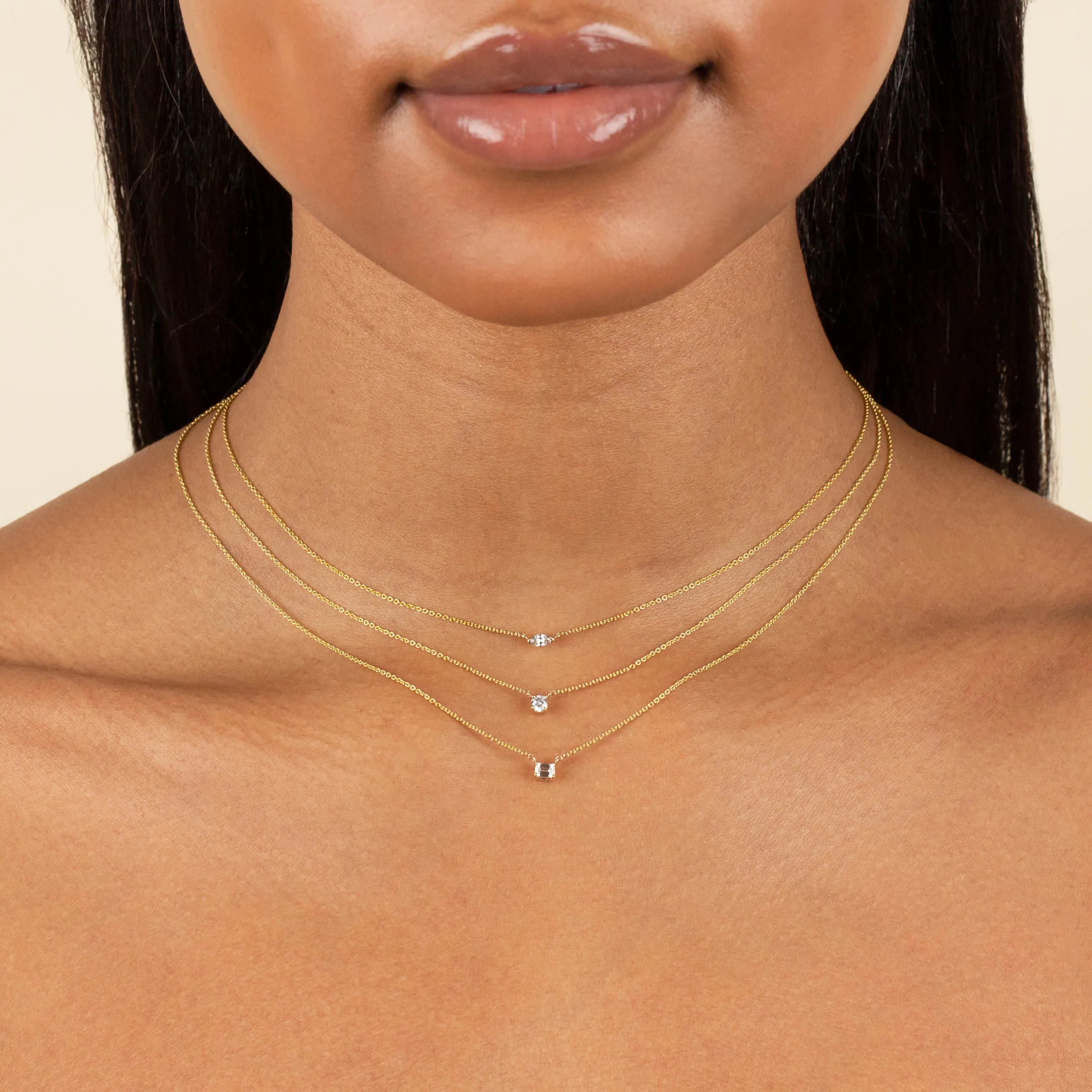 Diamond Tiny Rectangle Necklace 14K