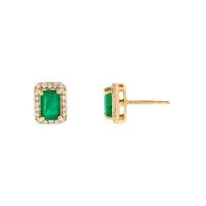 Diamond X Emerald Square Stud Earring 14K