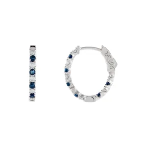 Diamond X Sapphire Oval Huggie Earring 14K