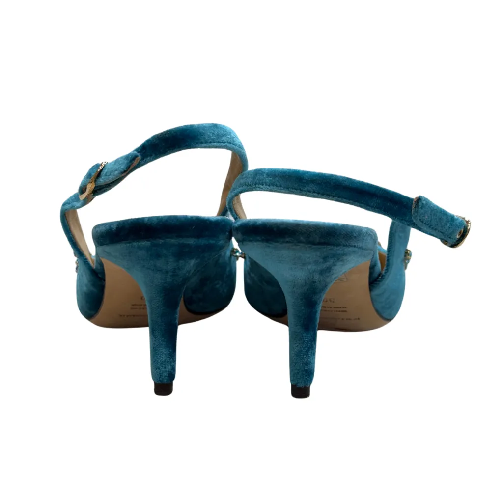 Dolce & Gabbana Teal Velvet Embellished Slingback Heel, 39