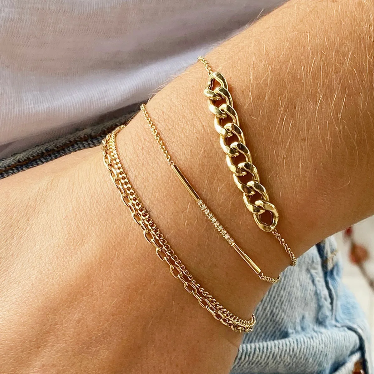Double Chain Extra Small Curb & Oval Link Bracelet