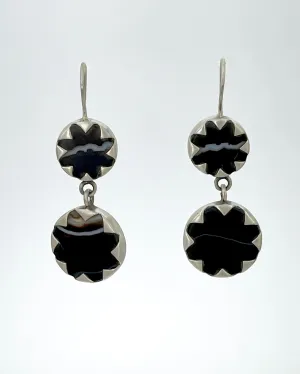 Double Round Stone Drop Earrings