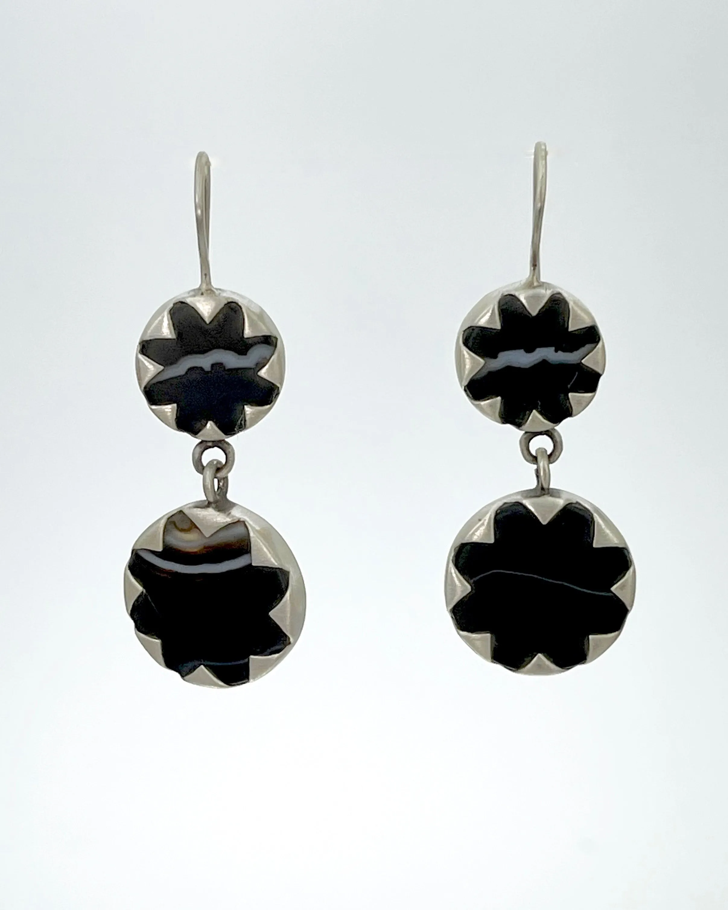 Double Round Stone Drop Earrings