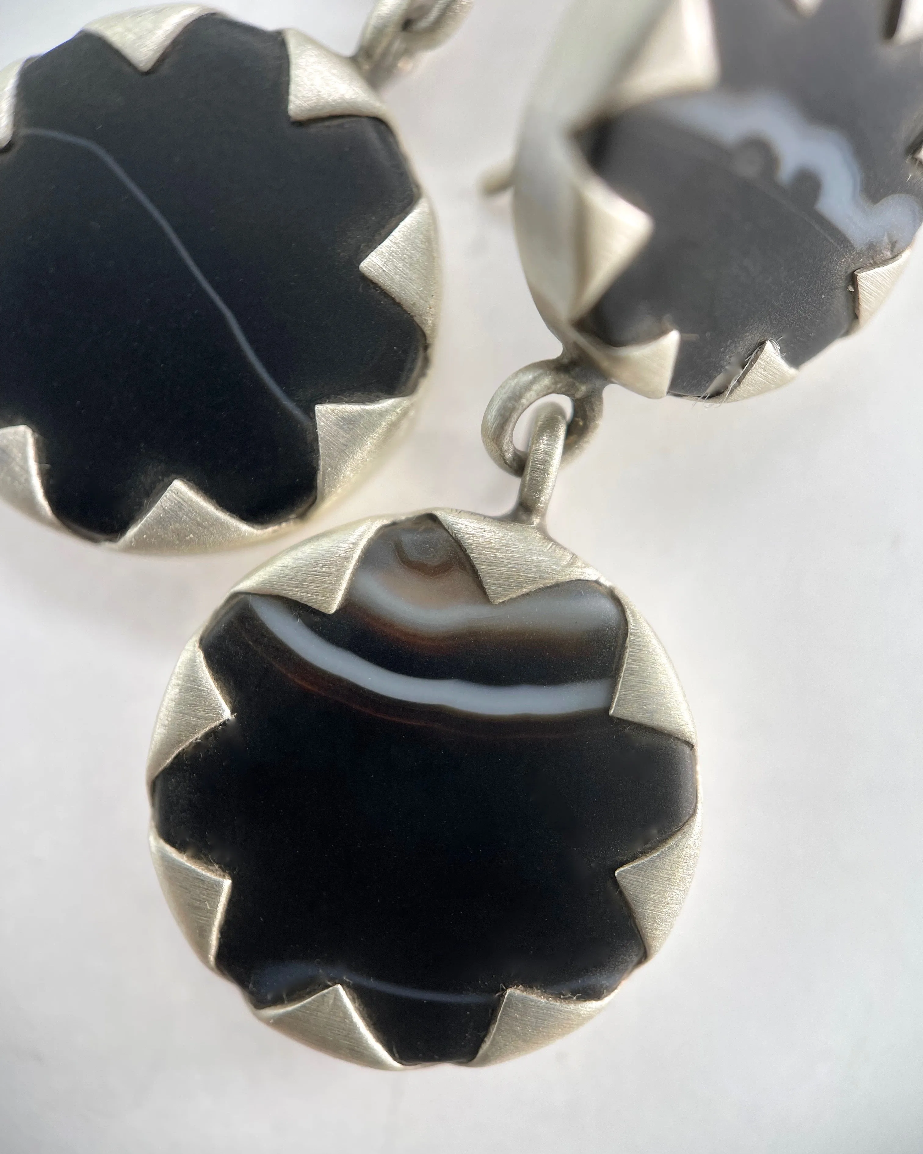 Double Round Stone Drop Earrings