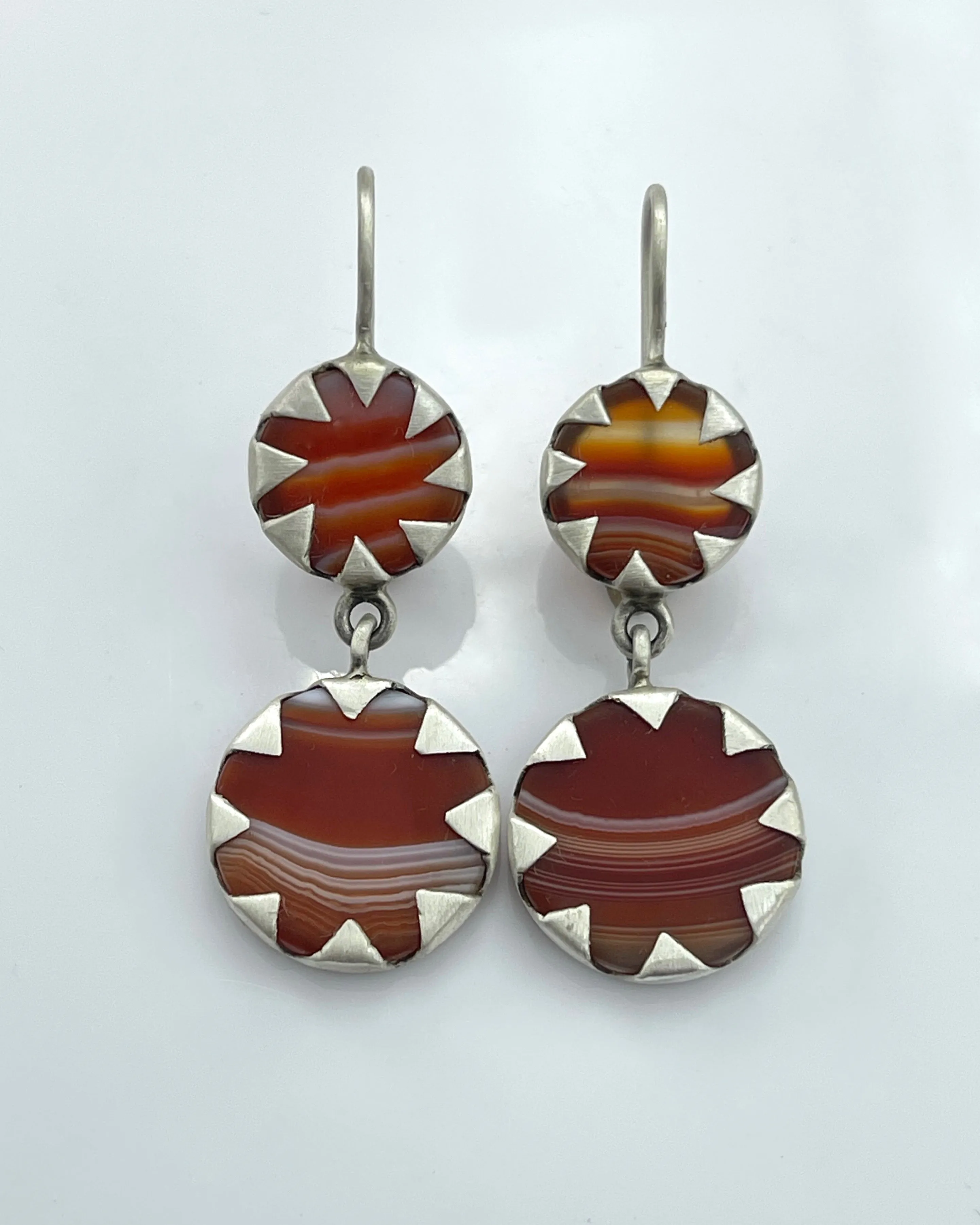 Double Round Stone Drop Earrings