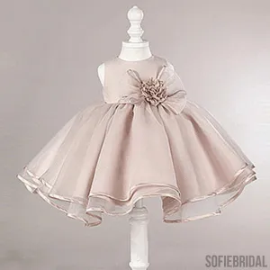 Dusty Pink Satin Tulle Zip Up Flower Girl Dresses, Lovely Little Girl Dresses with Flower Bow, FG030