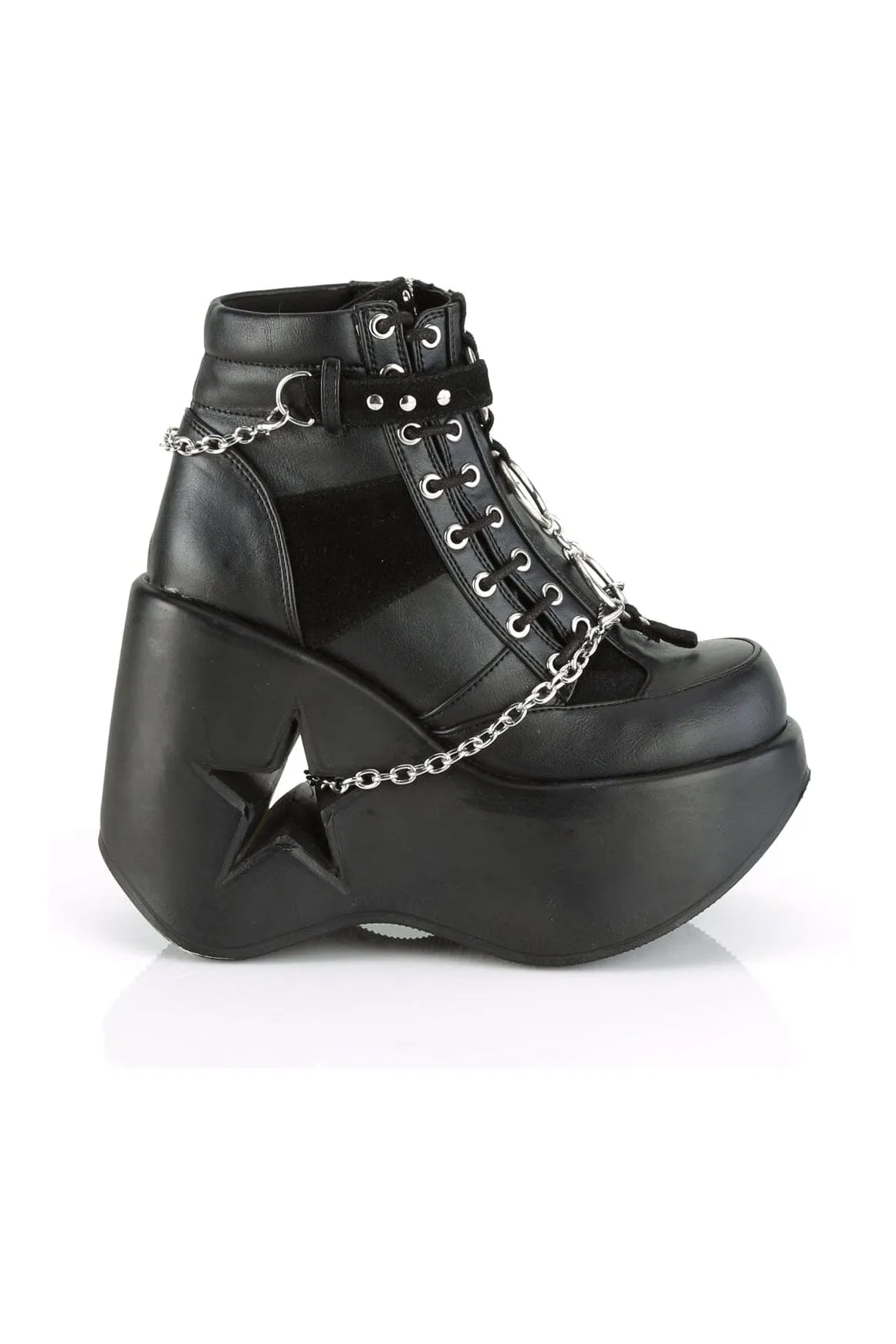 DYNAMITE-101 Black Hologram Patent Ankle Boot