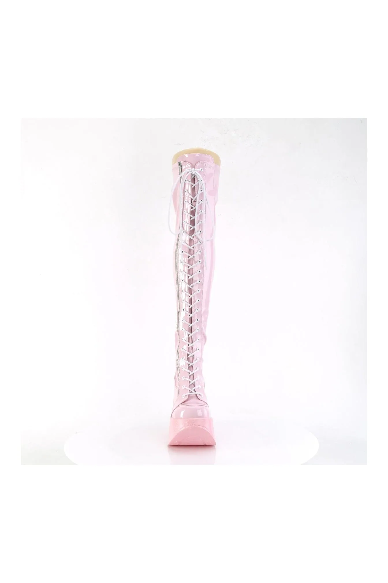 DYNAMITE-300 Pink Hologram Patent Thigh Boot