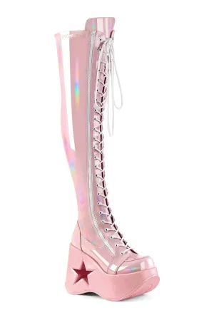 DYNAMITE-300 Pink Hologram Patent Thigh Boot