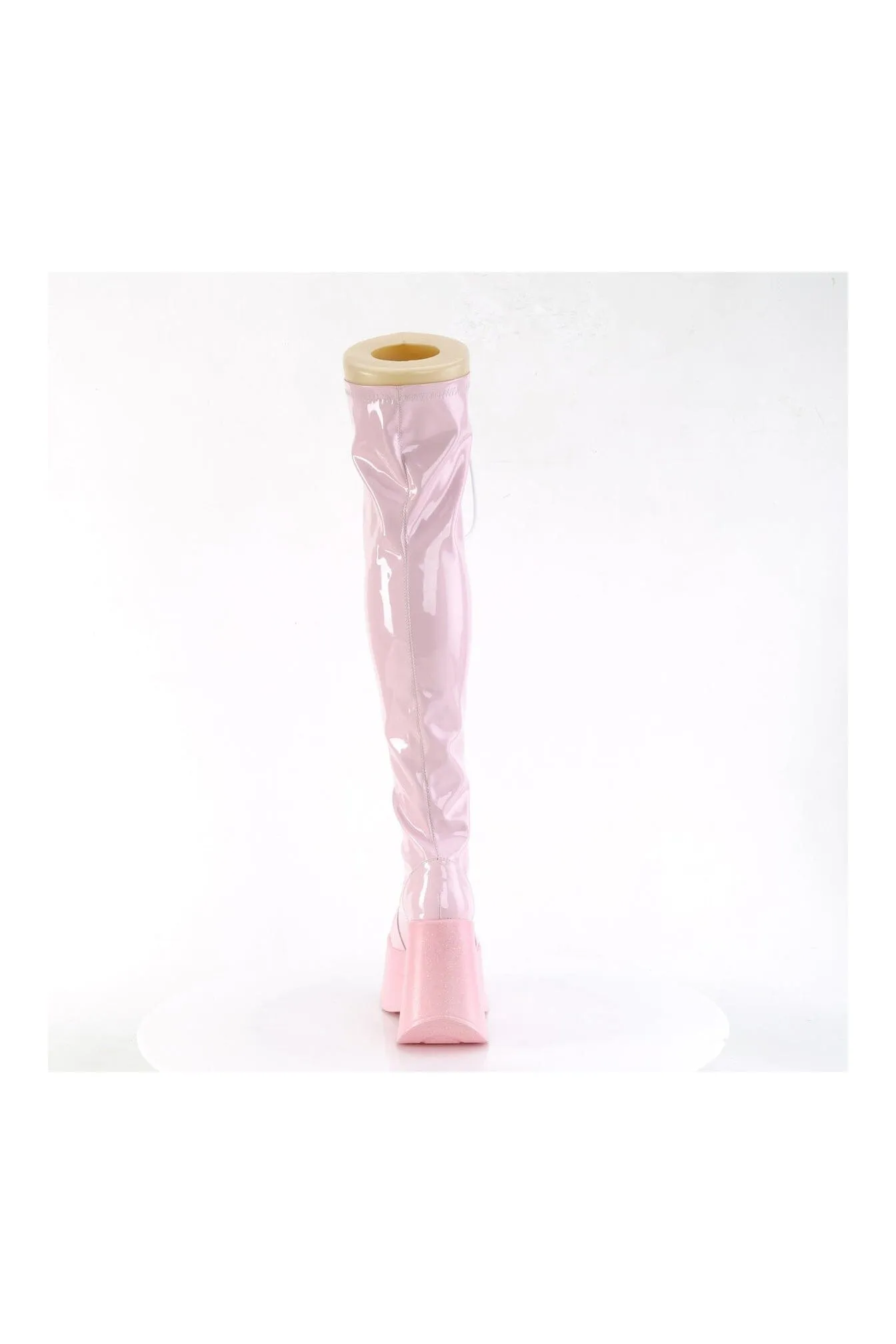 DYNAMITE-300 Pink Hologram Patent Thigh Boot
