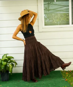 Earthy Boho Raw Crinkled Organic Cotton Gauze Tiered Maxi Skirt