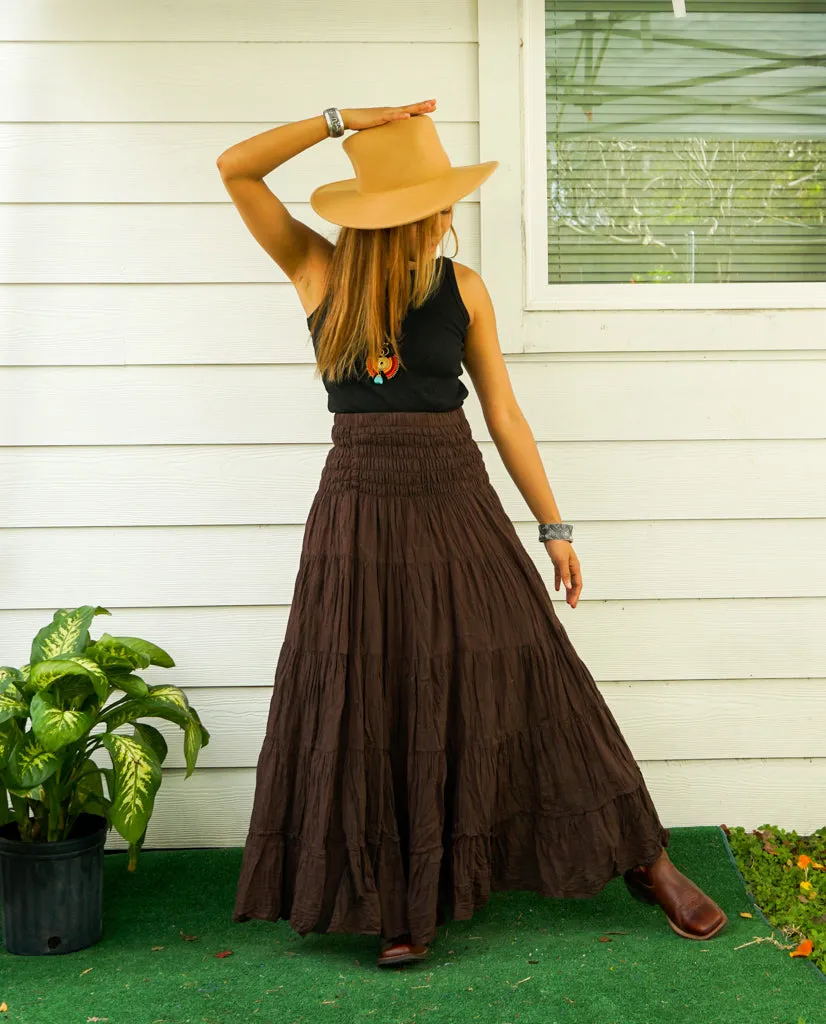 Earthy Boho Raw Crinkled Organic Cotton Gauze Tiered Maxi Skirt