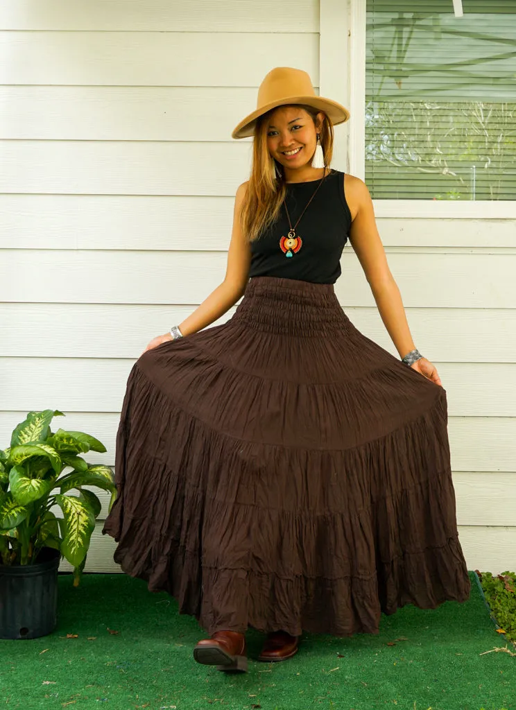 Earthy Boho Raw Crinkled Organic Cotton Gauze Tiered Maxi Skirt