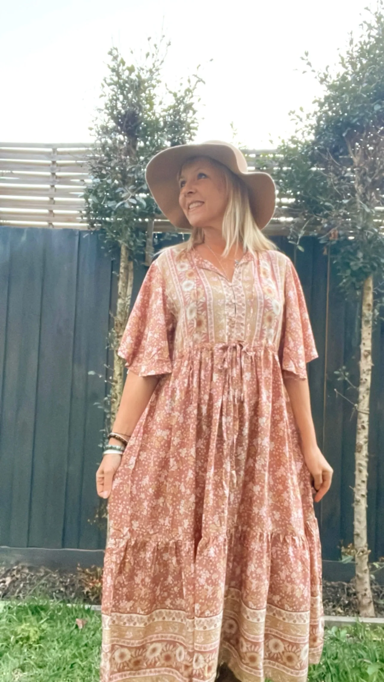 Eclectic Bohemian Gizelle Midi Dress Flutter Terracotta