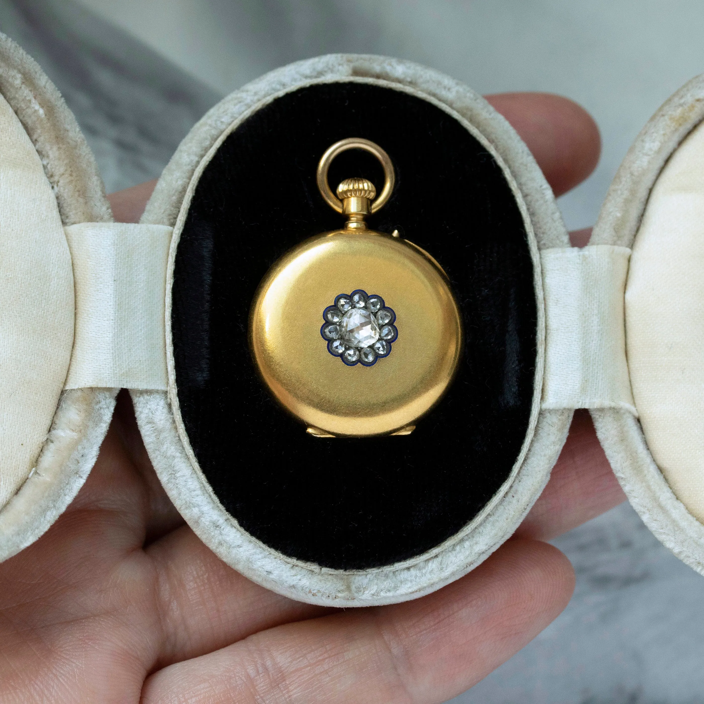 Edwardian 18k Gold Diamond Fob Watch Pendant