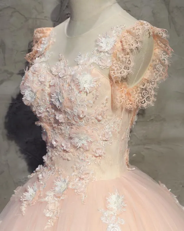 Eelgant Pink Round Neckline Prom Dress, Pink Sweet 16 Dresses