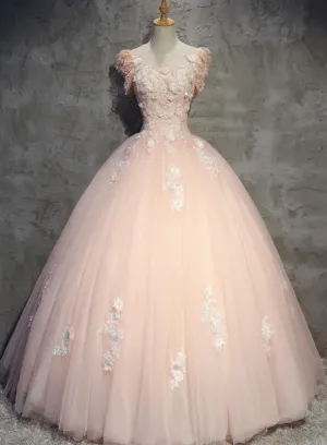 Eelgant Pink Round Neckline Prom Dress, Pink Sweet 16 Dresses