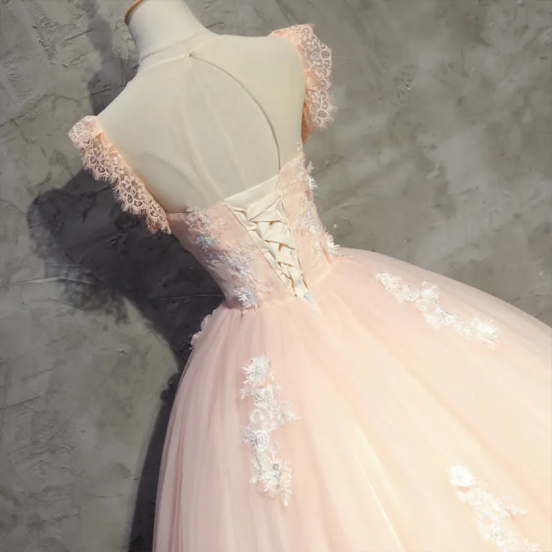 Eelgant Pink Round Neckline Prom Dress, Pink Sweet 16 Dresses