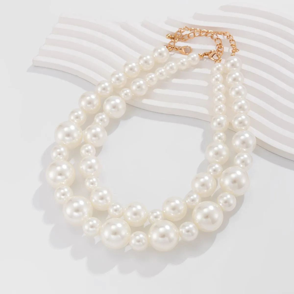 Elegant 2Pcs Chunky Pearl Chain Choker Necklace Set