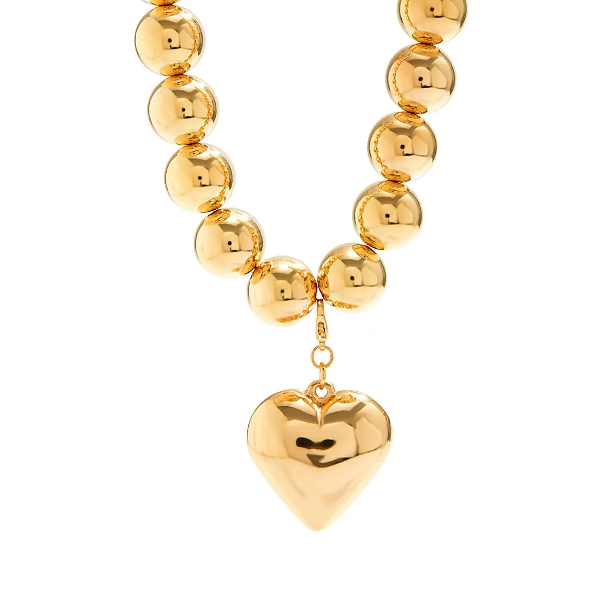 Elegant Heart Pendant Chunky Ball Chain Choker Necklace