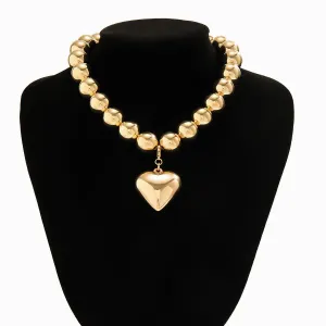 Elegant Heart Pendant Chunky Ball Chain Choker Necklace