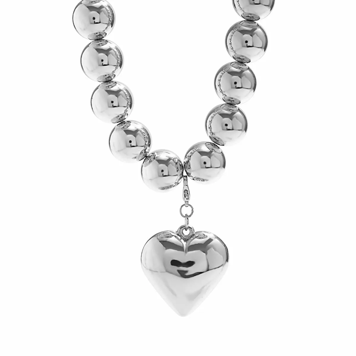 Elegant Heart Pendant Chunky Ball Chain Choker Necklace