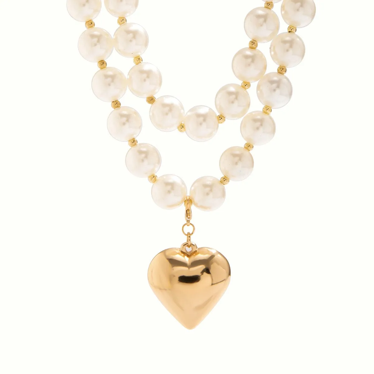 Elegant Layered Heart Pendant Chunky Pearl Chain Choker Necklace Set