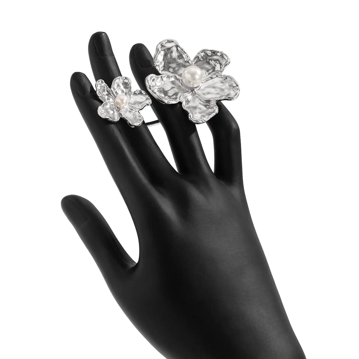 Elegant Pearl Flower Double Finger Ring