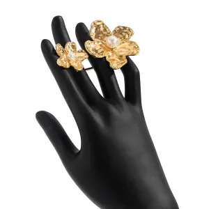 Elegant Pearl Flower Double Finger Ring