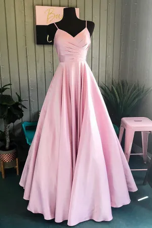 Elegant Pleated A-Line Pink Customized Floor-length Long Prom Dress LPD017